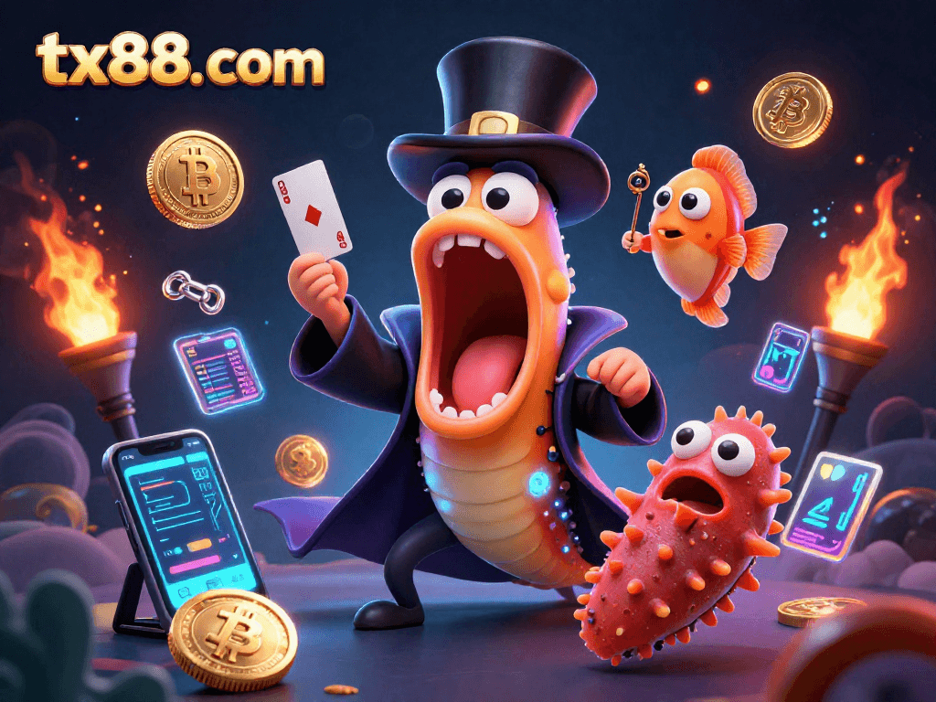 Engage in exciting gaming at tx88. com with thrilling card tricks by a gulper eel and fun crypto elements.