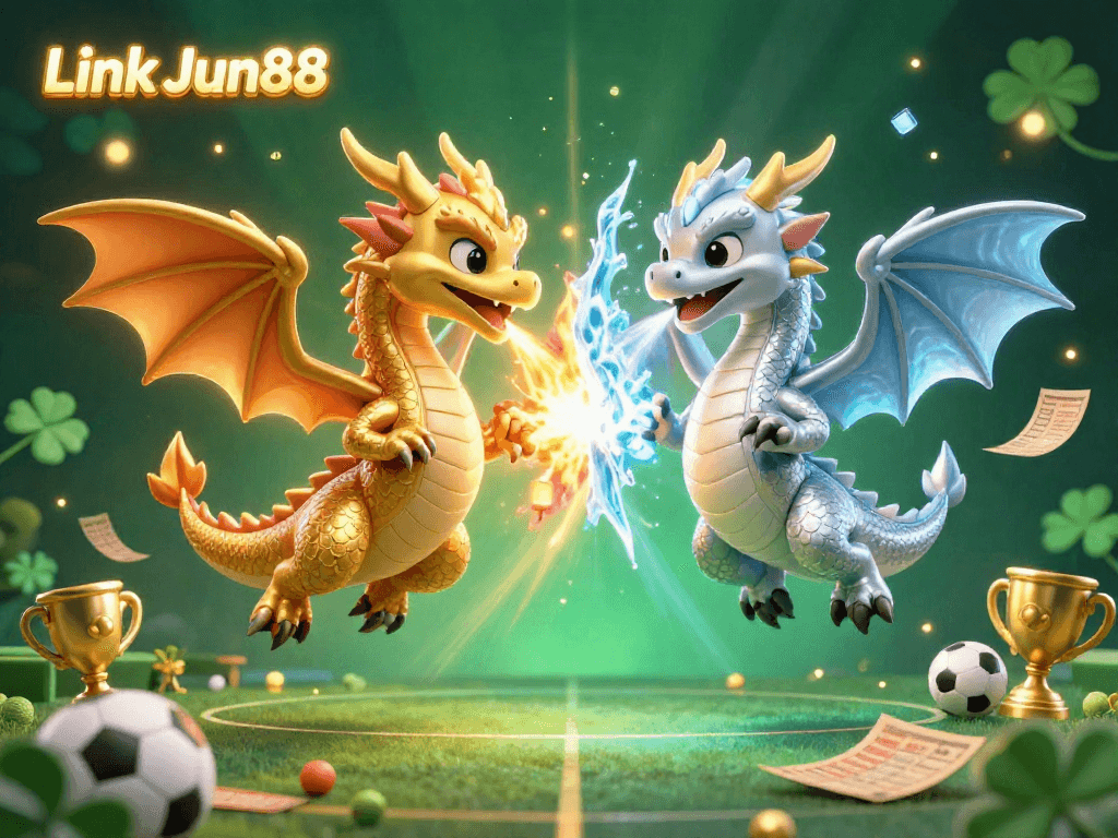 Experience thrilling sports betting action with Link Jun88 featuring dynamic dragons and vibrant game elements!