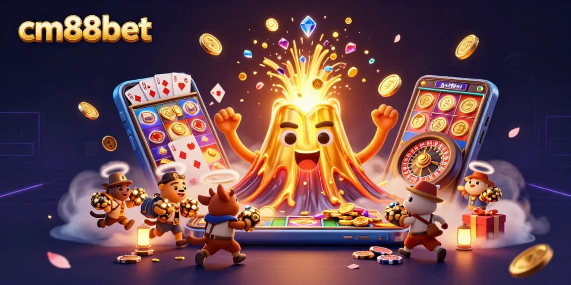 Experience thrilling wins with cm88bet in a vibrant casino scene featuring golden treasures and dynamic games.