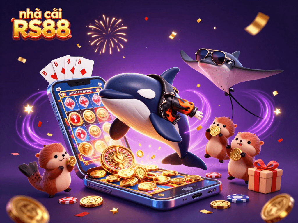 Enjoy thrilling gaming at nhà cái RS88 with vibrant cash-filled adventures featuring sea creatures celebrating.