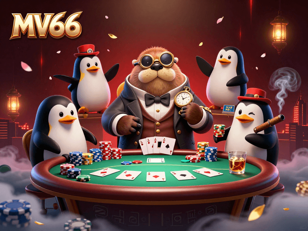 Experience poker excitement at MV66 with an underwater scene featuring a walrus and dealer.