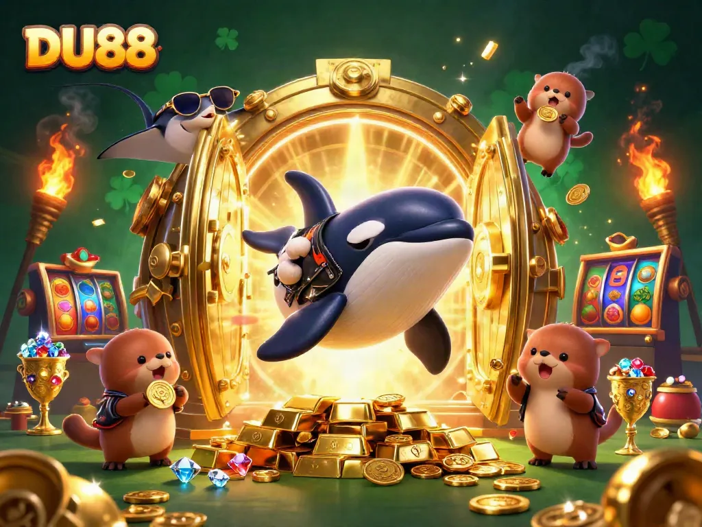 Join the fun at DU88 with vibrant cartoon sea creatures celebrating casino winnings.