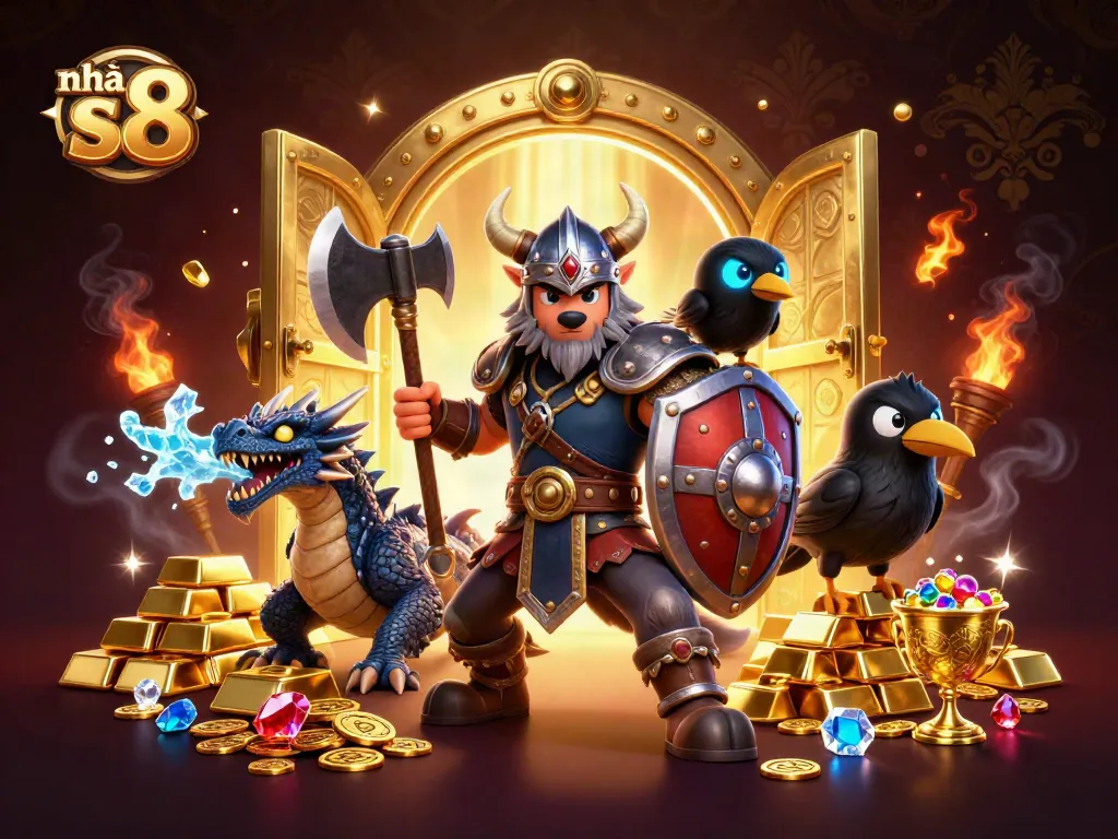 Experience the thrill of nhà cái s8 with vibrant characters, gold riches, and dynamic gaming elements.