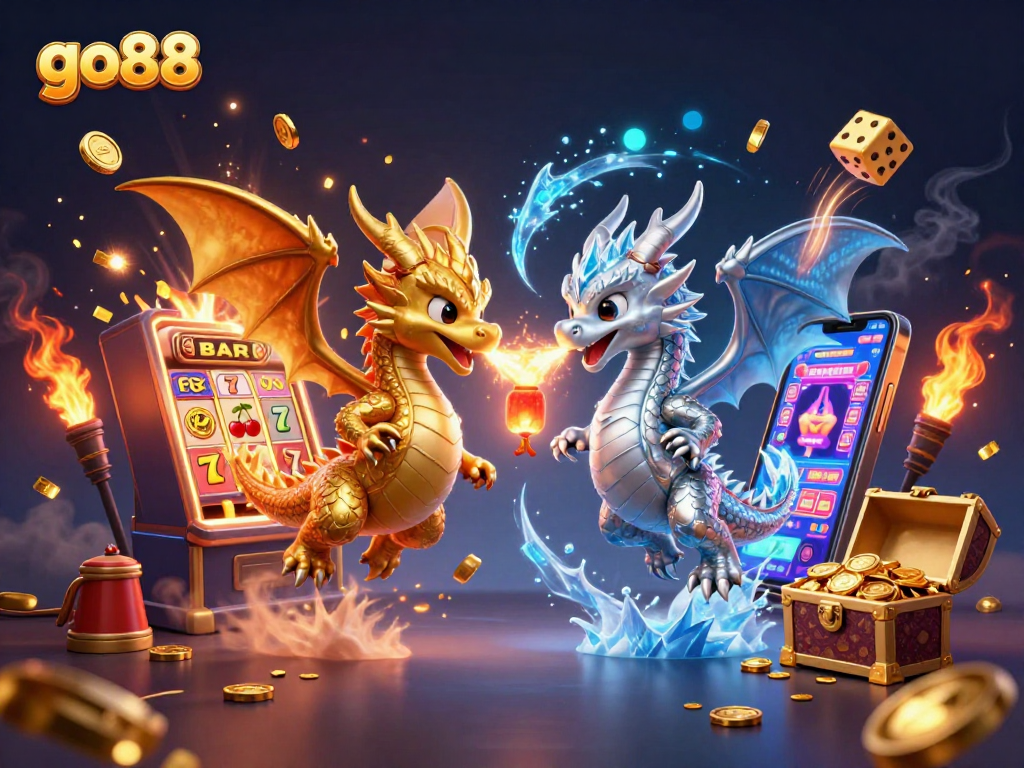 Experience the excitement of go88 as vibrant dragons battle through a casino-themed explosion of fun.