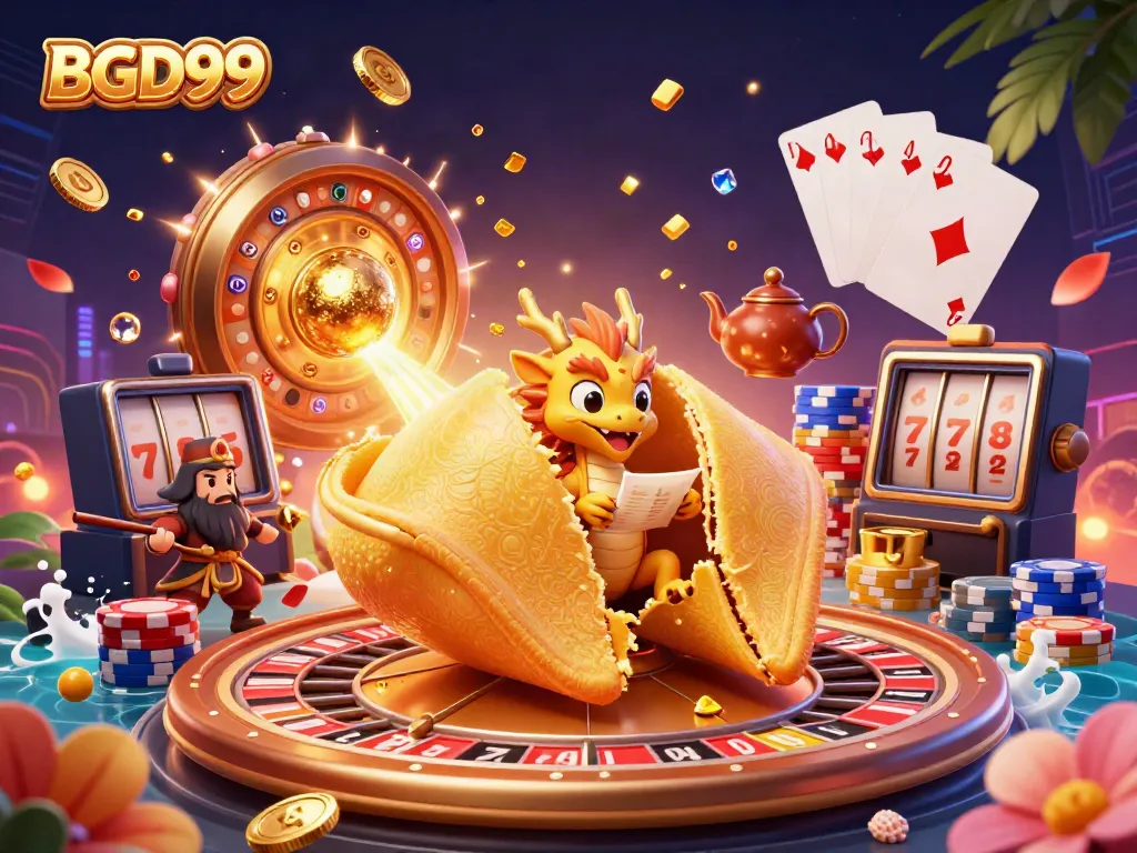 Engage with BGD99 by experiencing a vibrant casino scene full of exciting elements and treasures.