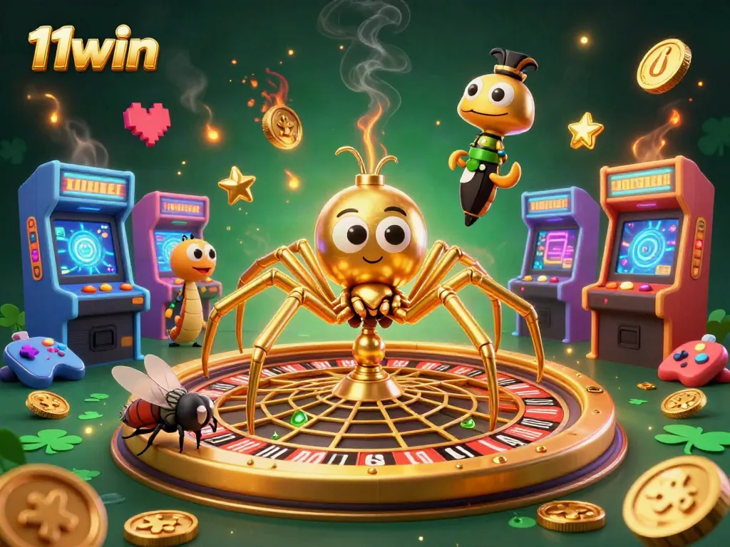 Experience thrilling bets and gameplay with 11win's vibrant casino-themed 3D illustration.