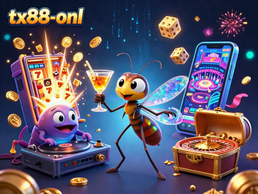 Engage with tx88-onl's vibrant casino world featuring a unique 3D illustration of characters and games.