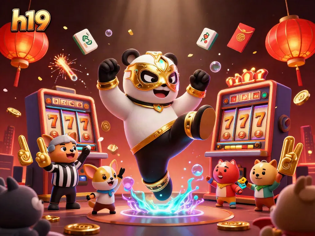 Experience thrilling moments at h19 with vibrant scenes of dynamic cartoon characters engaging in casino action.