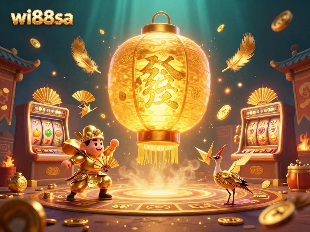 Join the excitement at wi88sa's vibrant casino, where golden lantern spirits illuminate thrilling slots and riches.