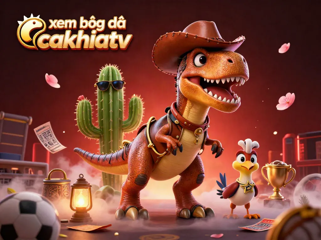 Xem bóng đá cakhiatv with a cartoon T-Rex, cactus, and roadrunner surrounded by sports betting elements