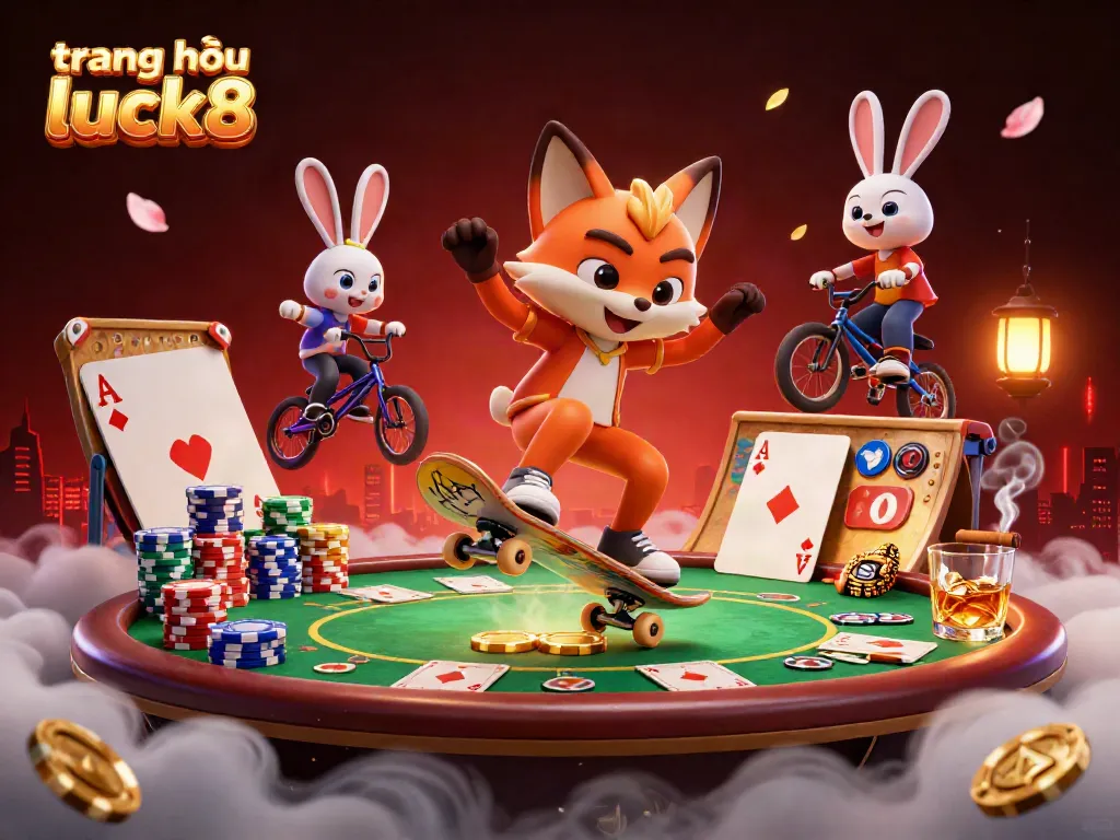Experience the thrilling world of trang chủ luck8 with a vibrant illustration featuring playful characters in a dynamic casino setting.