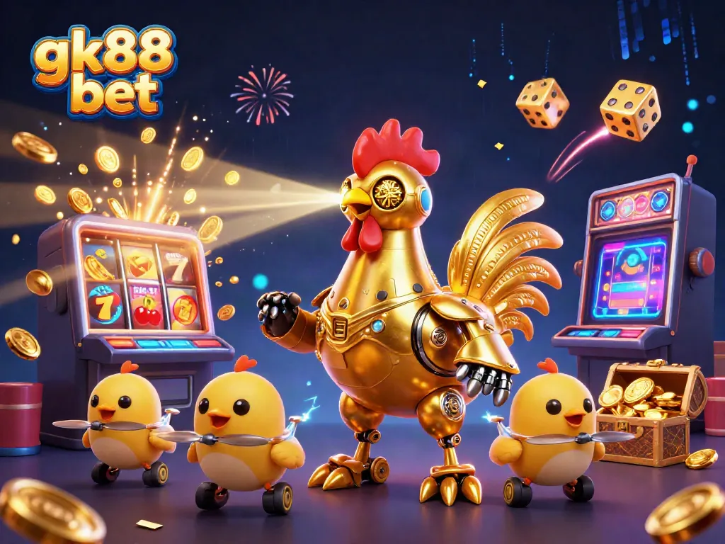Experience winning moments with gk88 bet in this vibrant casino-themed illustration.