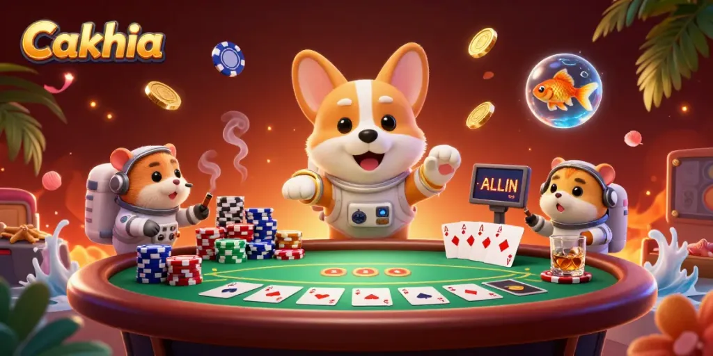 Cakhia showcases the excitement of space-themed gambling with an astronaut corgi playing poker
