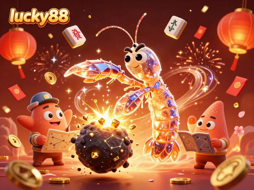 Experience lucky88 excitement with vibrant characters, golden coins, and fireworks in a dynamic casino scene.