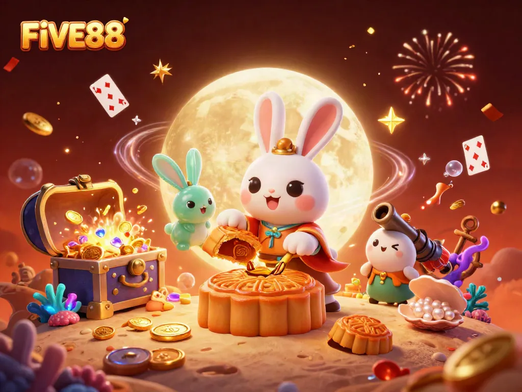 Engage in the exciting world of FIVE88 with vibrant 3D casino scenes featuring unique characters and elements.