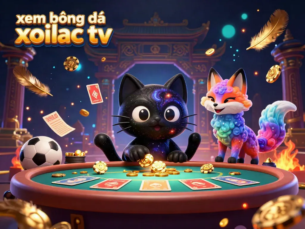 Xem bóng đá xoilac tv in a vibrant cosmic casino scene with betting elements and dynamic characters.
