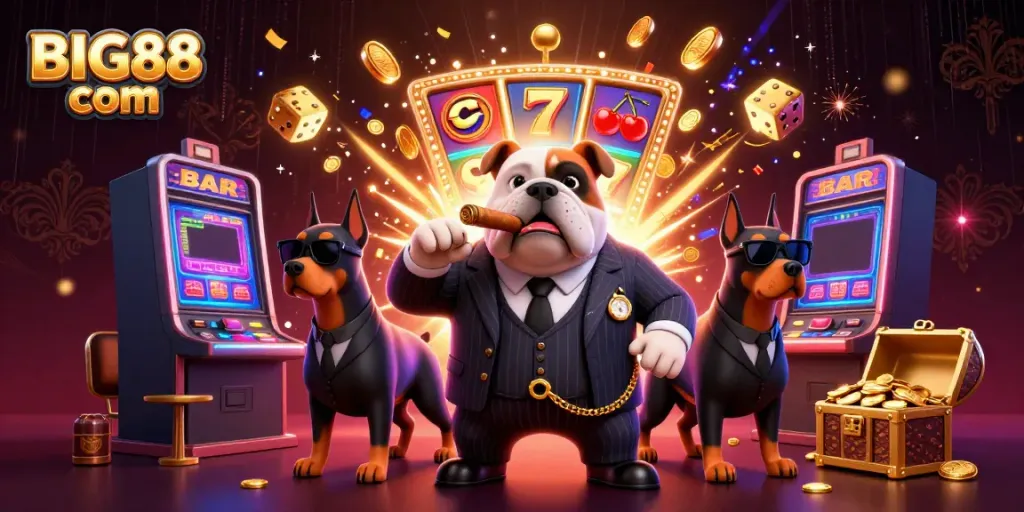 Experience the thrilling action of BIG88 com with mafia-themed 3D characters and vibrant casino elements.