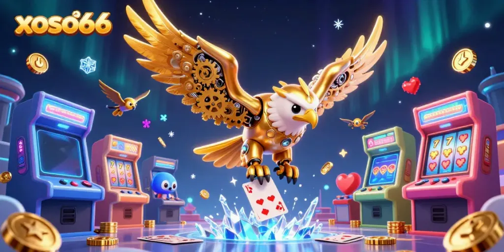 Experience thrilling gameplay at xoso66 with a dynamic 3D illustration of gaming elements.