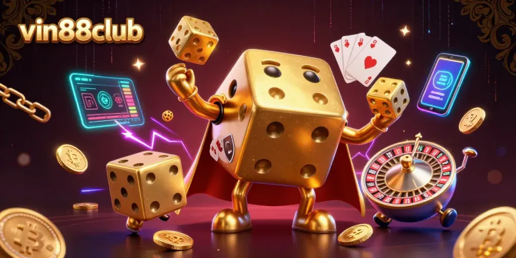 Experience the thrill of vin88club with vibrant gaming elements and dynamic characters in an exhilarating casino setting.