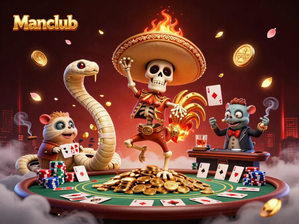 Engaging scene with Manclub characters bringing excitement to poker gaming, showcasing vibrant casino dynamics.