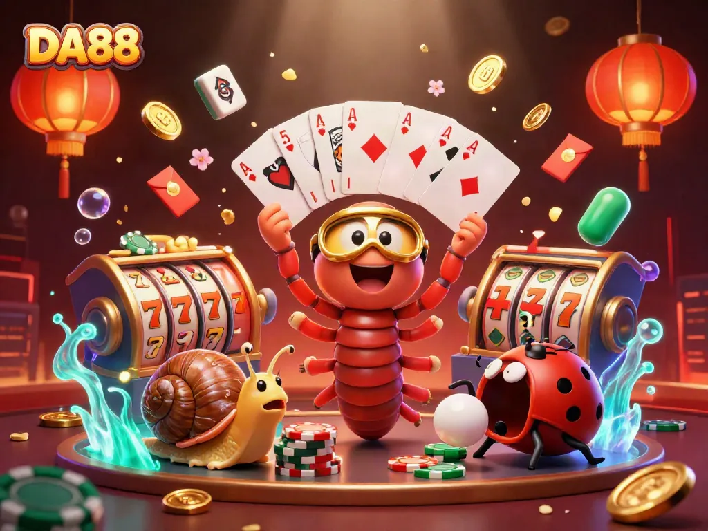 Experience the thrill of DA88 gaming with vibrant slot reels, high-rollers, and dynamic elements