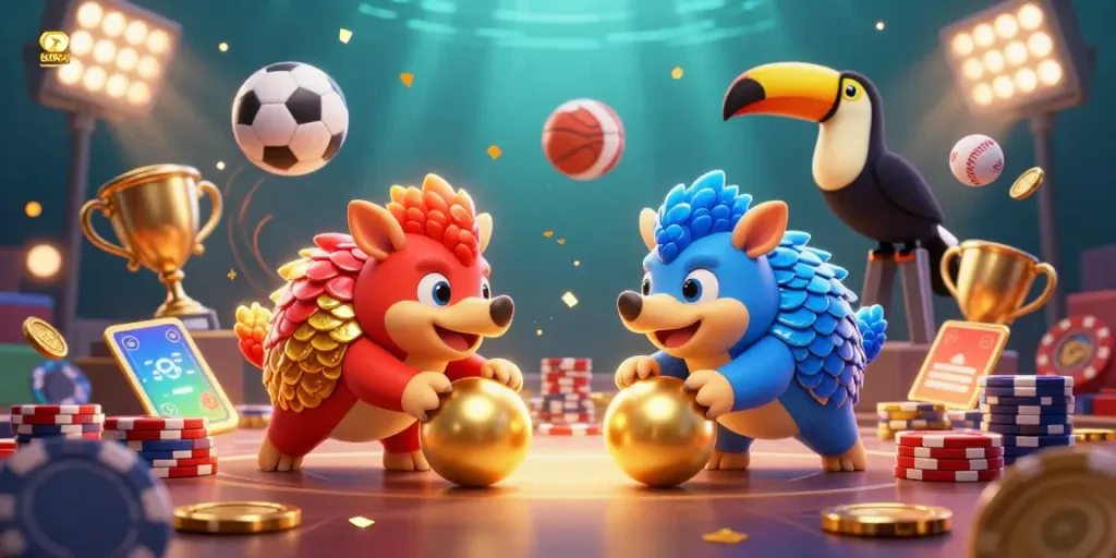 Engage in thrilling casino action with SUNWIN's cartoon pangolins rolling poker chips and gold!