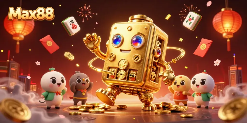 Experience exciting winning moments at Max88 with dynamic gold coin sprites and traditional gaming symbols illustrated.
