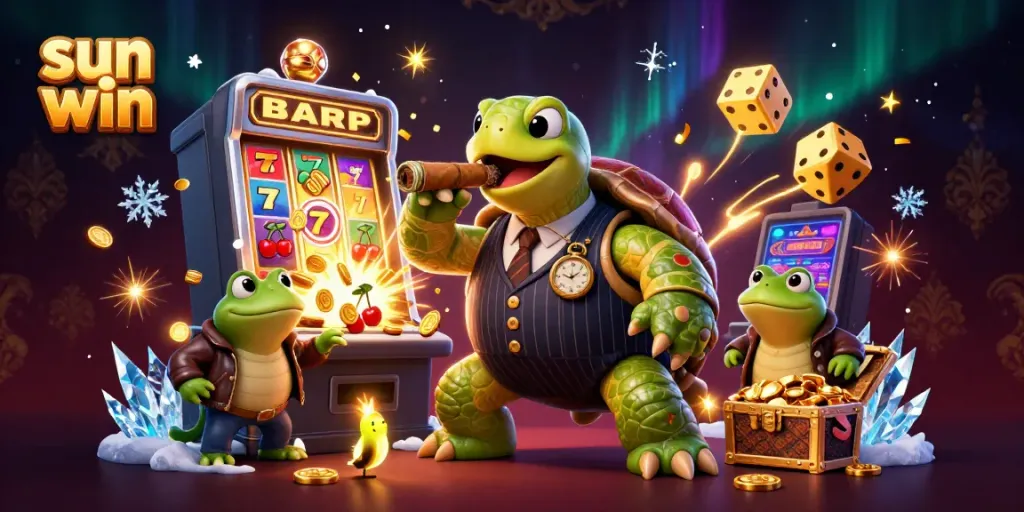 Experience the thrilling sun win action with the snapping turtle in a vibrant casino scene filled with excitement.