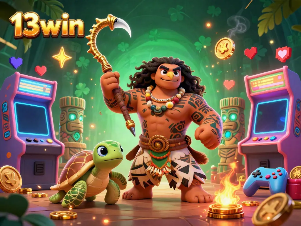 Engage with thrilling 13win gaming adventures featuring a demigod hawk and vibrant arcade elements.