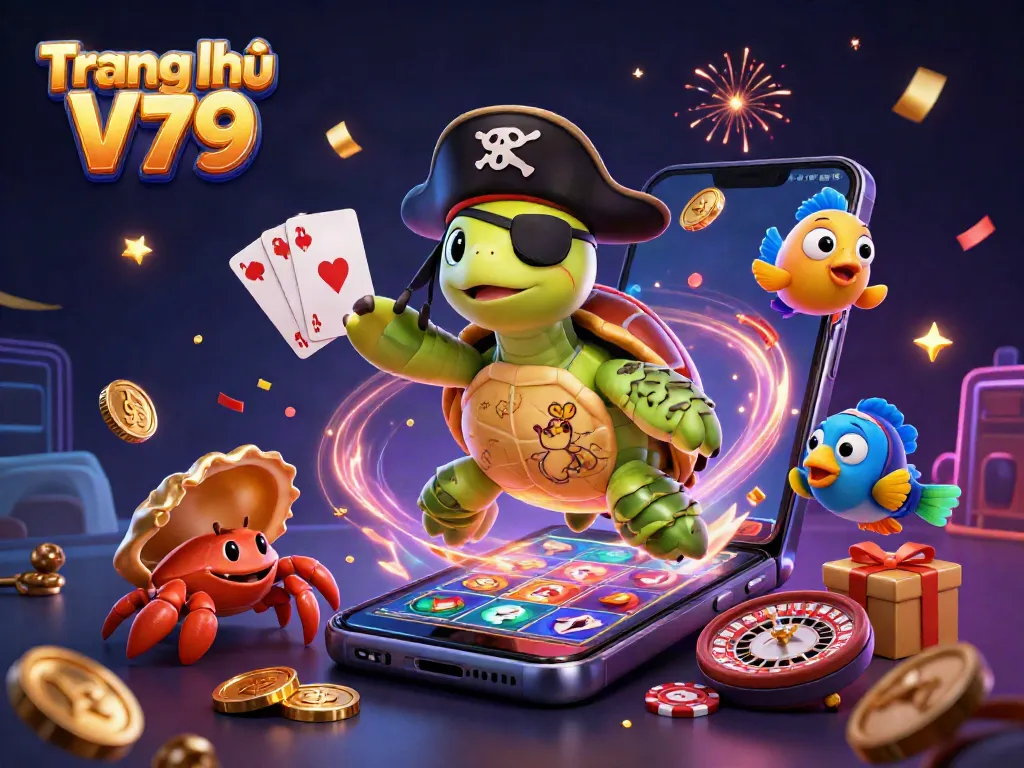 Join the adventure at Trang chủ V79 with a pirate turtle, crab, and parrotfish in a rich casino scene.