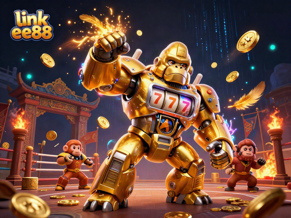 Spin big wins with link ee88 in this dynamic 3D casino illustration showcasing thrilling gaming elements.