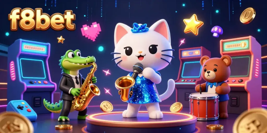 Experience exciting gaming at f8bet with vibrant 3D characters and dynamic casino elements.