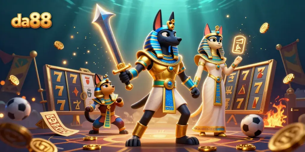 Experience the excitement of da88 with ancient warrior characters and vibrant casino elements.