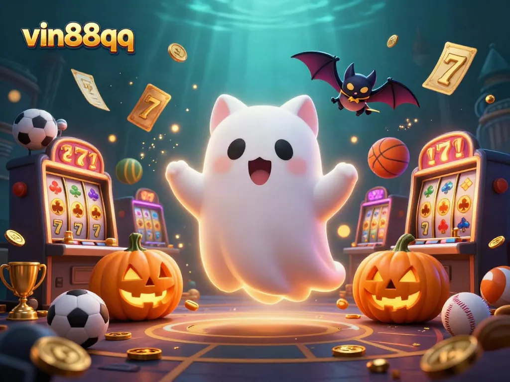 Win big with vin88qq at this online casino featuring a ghost cat and gaming action.