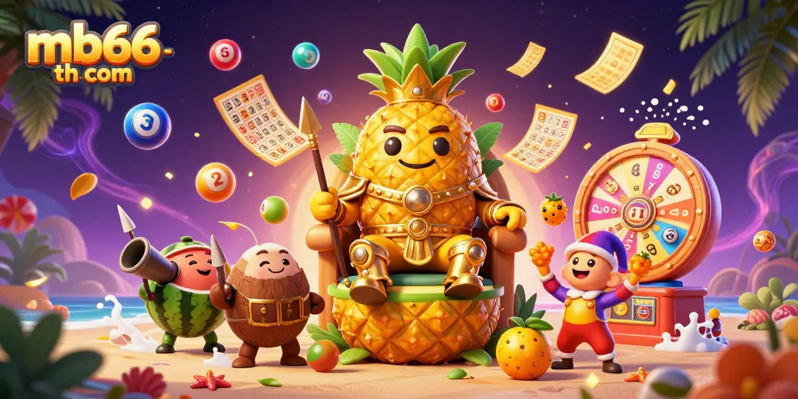 Engage with the mb66-th com casino scene featuring a vibrant tropical theme and dynamic lottery elements.