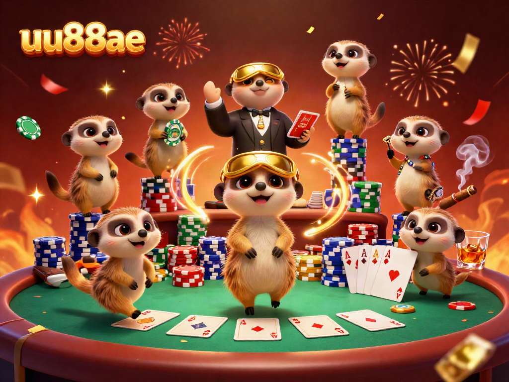 Engage in thrilling casino action at uu88ae with dynamic meerkat dealers and golden poker elements.
