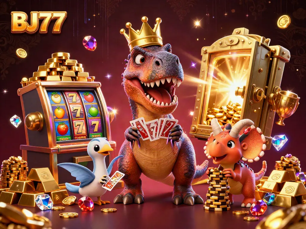 Experience thrilling games at BJ77 with vibrant characters and exciting casino elements