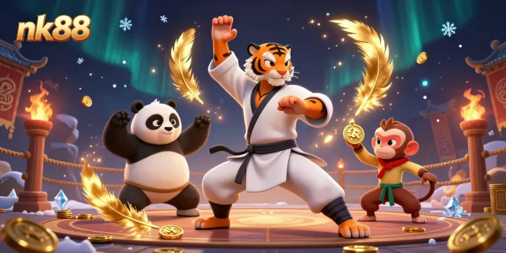 Engage in thrilling gameplay at nk88 featuring vibrant 3D characters amidst casino elements.