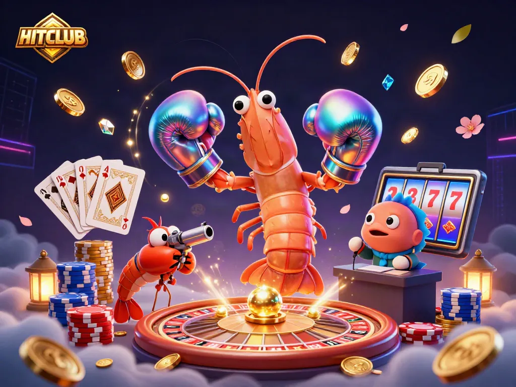 Experience the excitement of HITCLUB with vibrant cartoon characters and dynamic casino elements.