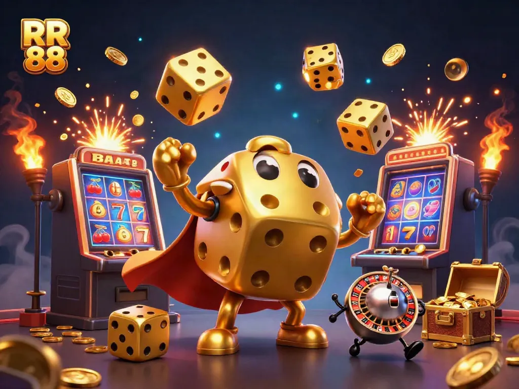 Experience thrilling gameplay at RR 88 with golden dice golem and dynamic casino elements.