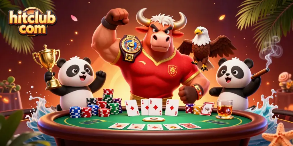 Engage in exciting gameplay at hitclub com featuring joyful cartoon characters amidst vibrant casino elements.