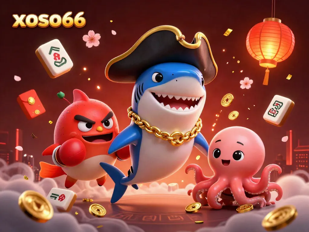 Experience xoso66 with a vibrant 3D illustration featuring gaming elements and adorable characters.
