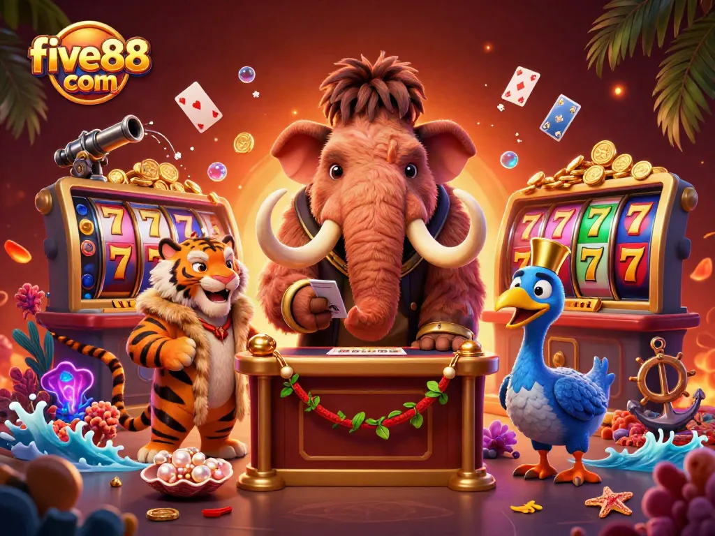 Experience the thrill of gambling at five88 com with a vibrant casino scene featuring dynamic characters and exciting game elements.