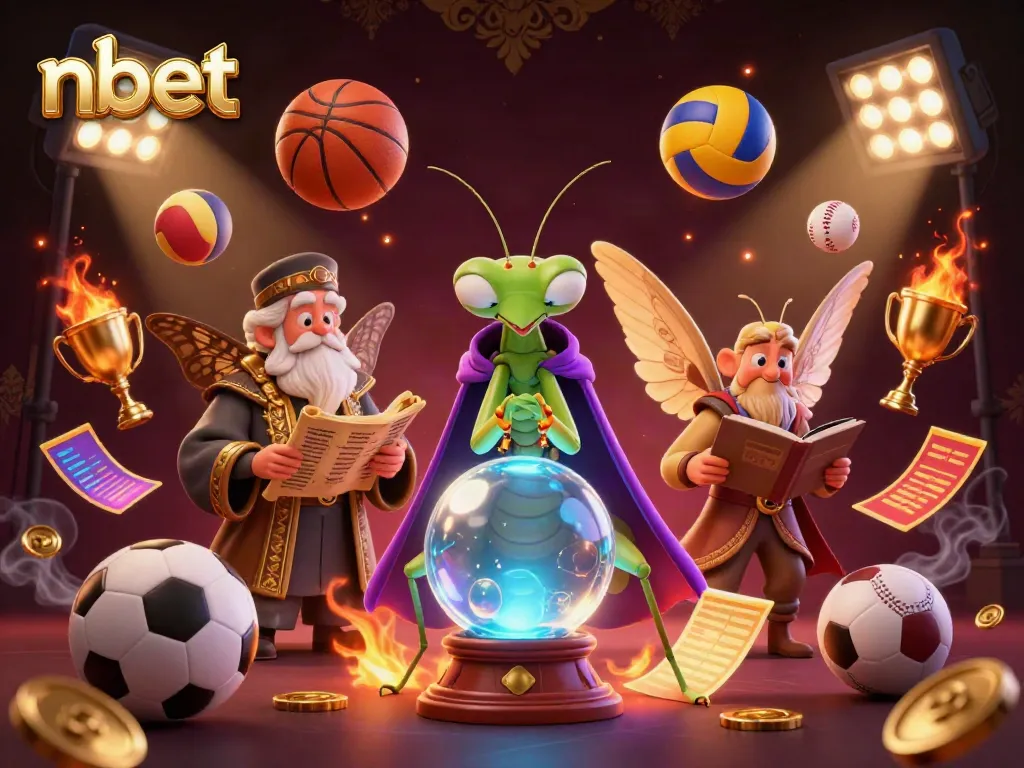 Engage in thrilling bets with nbet, visualized through an enchanting scene of fortune tellers and sports elements.