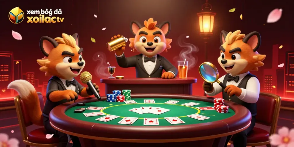 Xem bóng đá xoilac tv animated comedy casino illustration with hyenas in a vibrant scene.