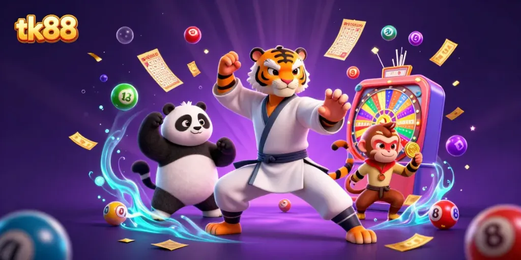 Experience thrilling gaming at tk88 with vibrant characters and dynamic casino elements in an engaging 3D illustration.