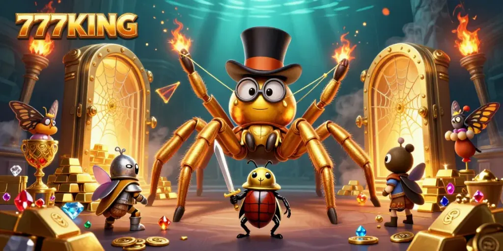 Experience the captivating gaming world of 777KING with vibrant casino characters and sparkling treasures.