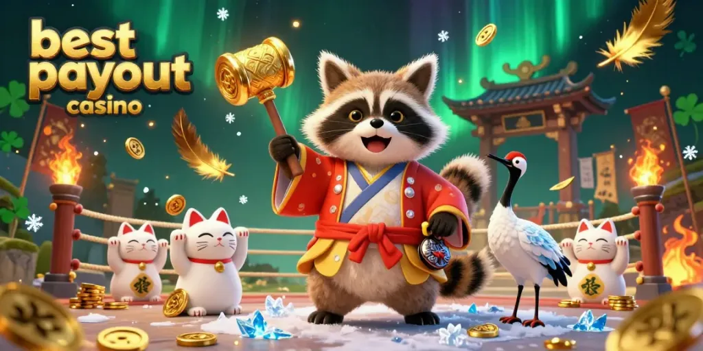 Experience the excitement of the best payout casino with cheerful characters and vibrant gaming elements in this 3D illustration.