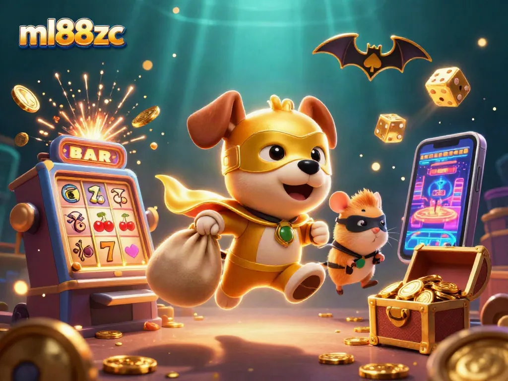 Experience thrilling online gaming with ml88zc as the superhero dog saves the day amidst casino excitement!