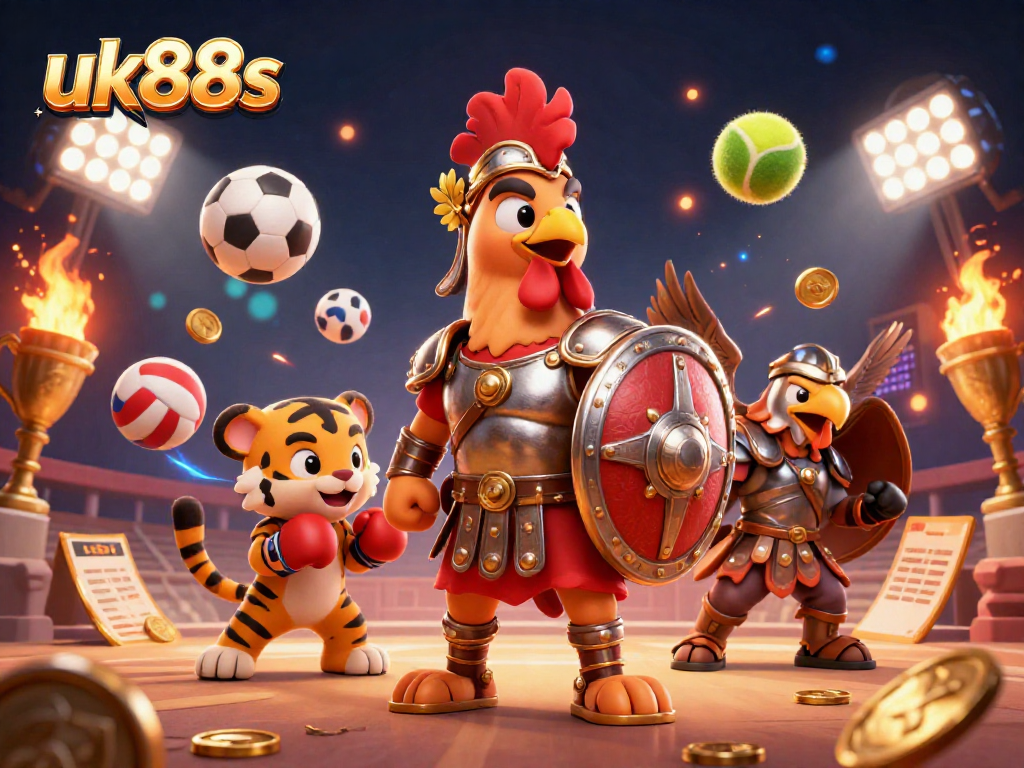 Experience gaming at uk88s with an exciting rooster gladiator battling for big wins in a vibrant arena.